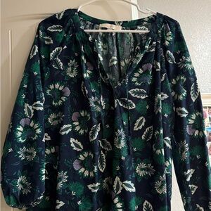 LOFT Green and White Floral blouse